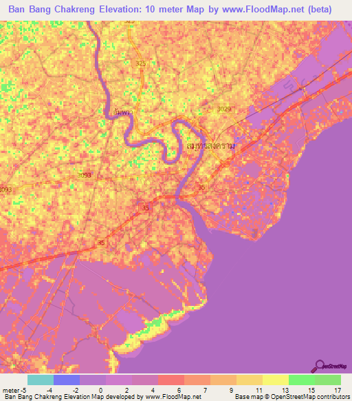 Ban Bang Chakreng,Thailand Elevation Map