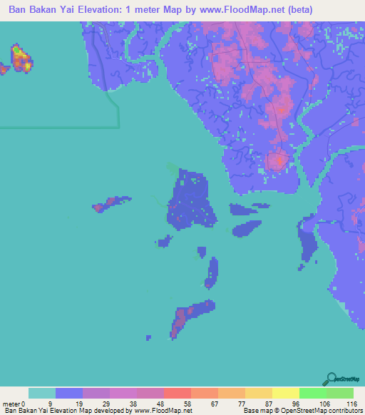 Ban Bakan Yai,Thailand Elevation Map