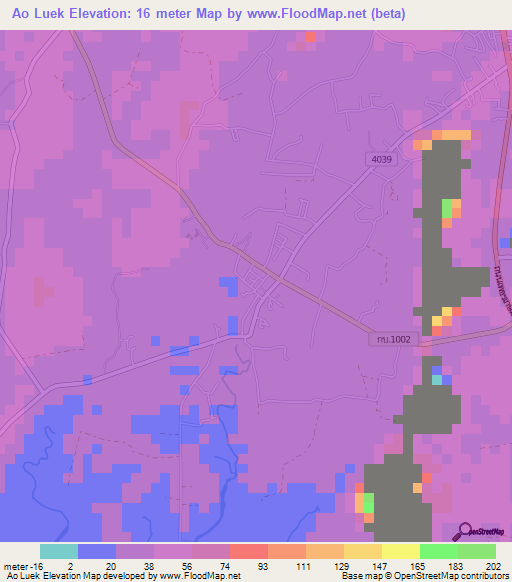 Ao Luek,Thailand Elevation Map