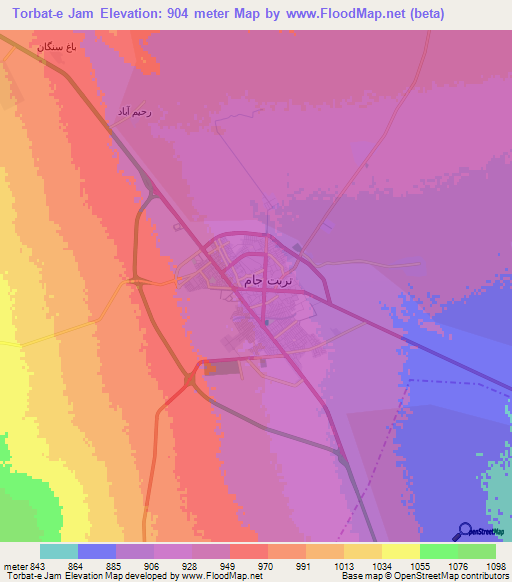 Torbat-e Jam,Iran Elevation Map
