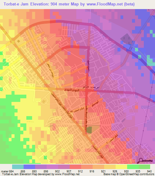 Torbat-e Jam,Iran Elevation Map