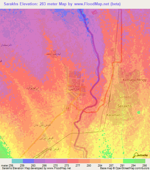 Sarakhs,Iran Elevation Map