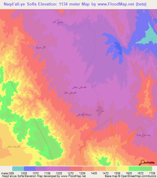 Naqd`ali-ye Sofla,Iran Elevation Map