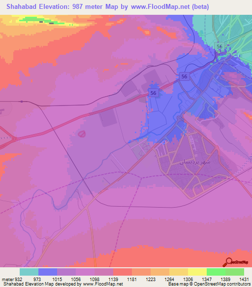 Shahabad,Iran Elevation Map