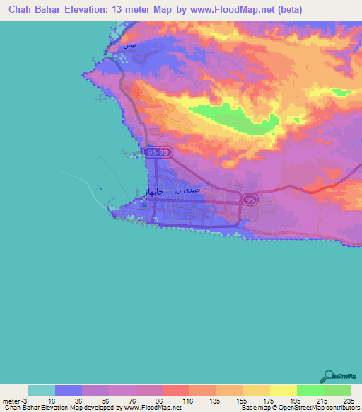 Chah Bahar,Iran Elevation Map