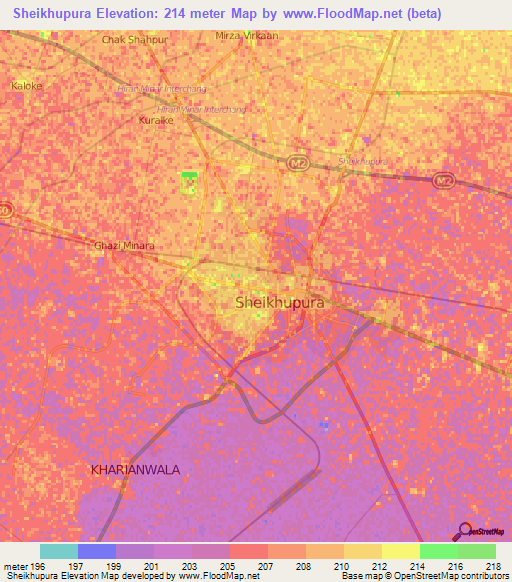 Sheikhupura,Pakistan Elevation Map