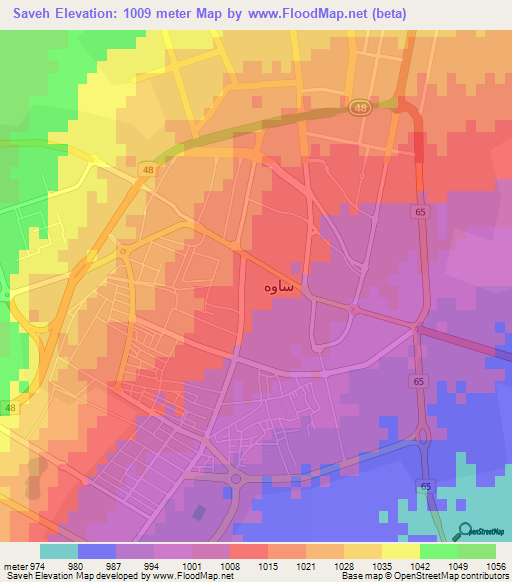 Saveh,Iran Elevation Map