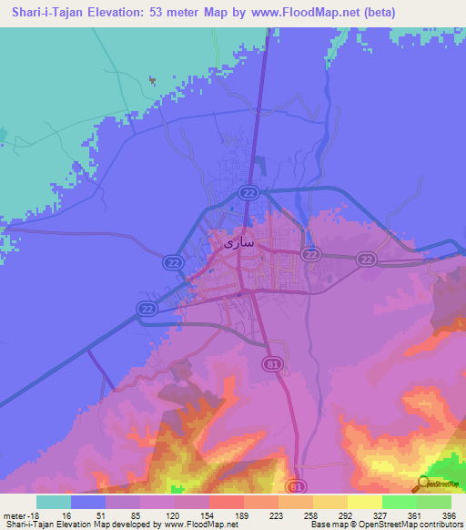 Shari-i-Tajan,Iran Elevation Map
