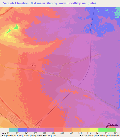 Sarajeh,Iran Elevation Map