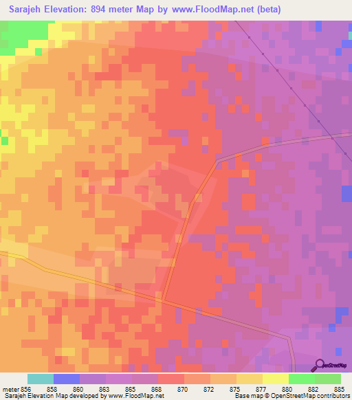 Sarajeh,Iran Elevation Map