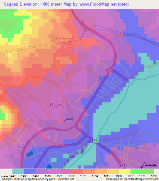 Saqqez,Iran Elevation Map