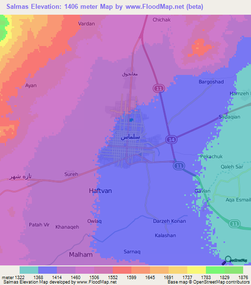 Salmas,Iran Elevation Map