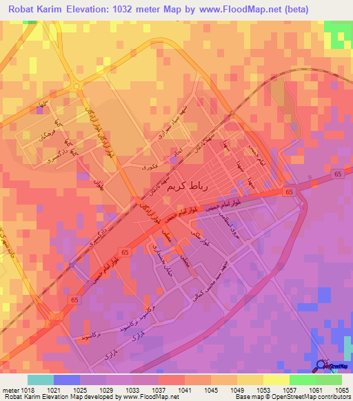 Robat Karim,Iran Elevation Map
