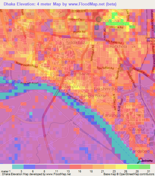 Dhaka,Bangladesh Elevation Map