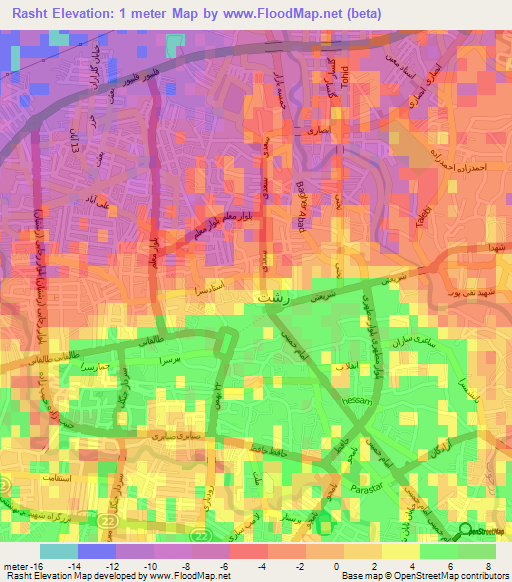 Rasht,Iran Elevation Map