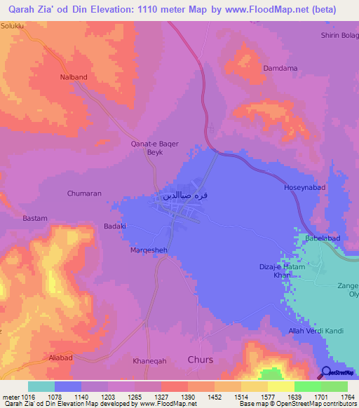 Qarah Zia' od Din,Iran Elevation Map