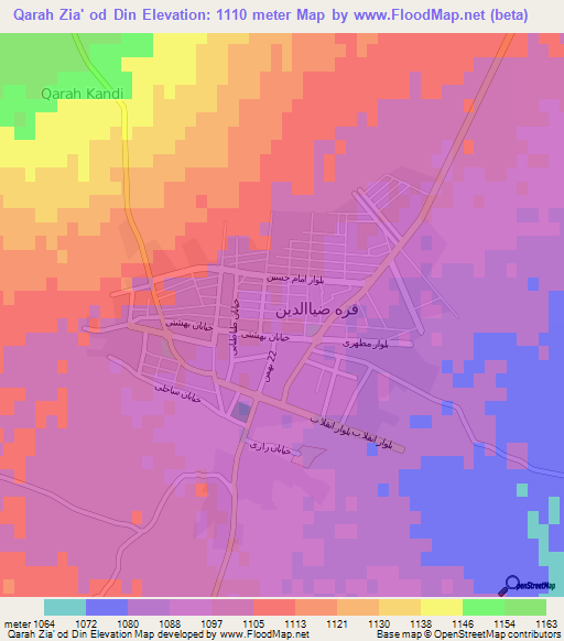 Qarah Zia' od Din,Iran Elevation Map