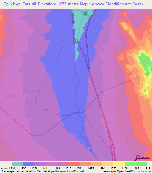 Qal`eh-ye Farz`ali,Iran Elevation Map