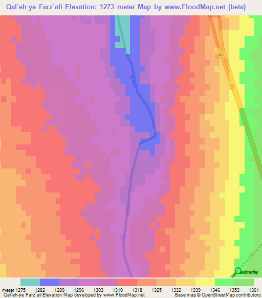 Qal`eh-ye Farz`ali,Iran Elevation Map
