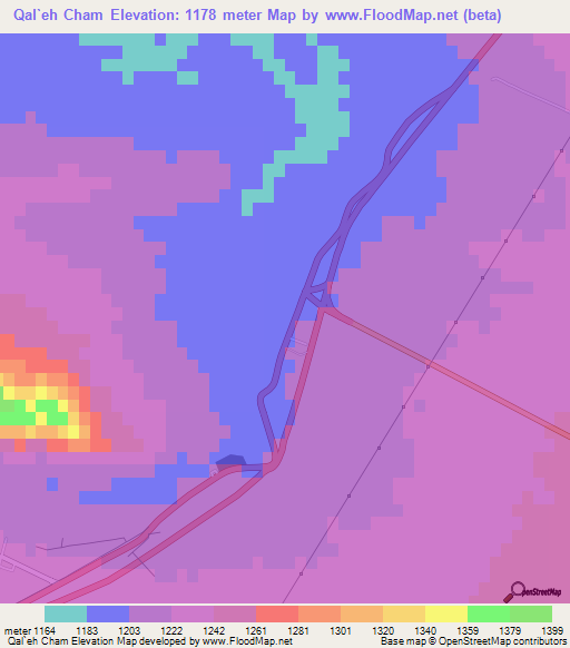 Qal`eh Cham,Iran Elevation Map