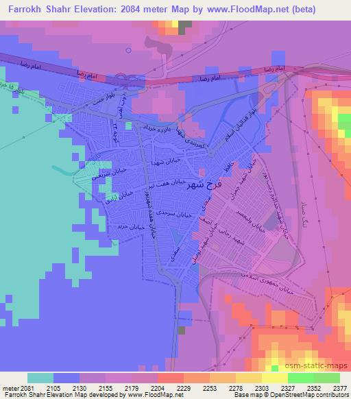 Farrokh Shahr,Iran Elevation Map
