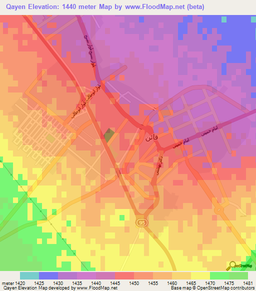 Qayen,Iran Elevation Map