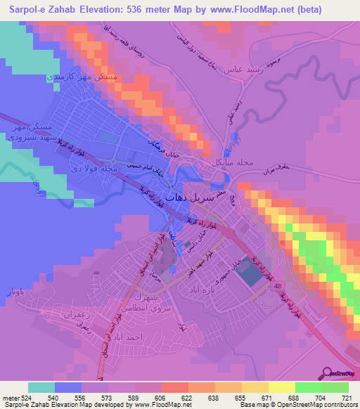 Sarpol-e Zahab,Iran Elevation Map