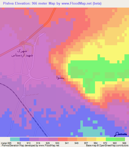 Pishva,Iran Elevation Map