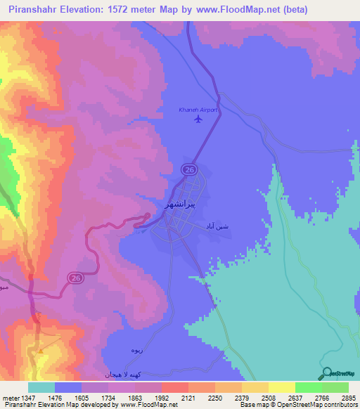 Piranshahr,Iran Elevation Map