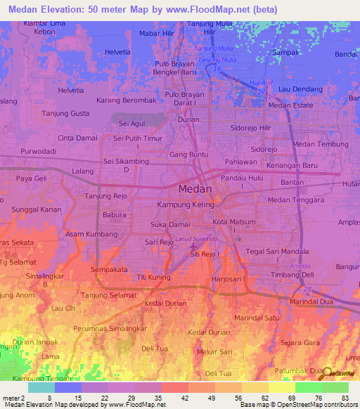 Medan,Indonesia Elevation Map