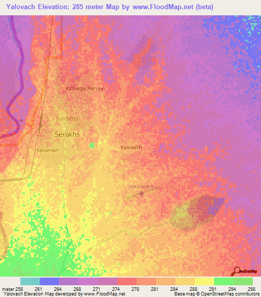 Yalovach,Turkmenistan Elevation Map