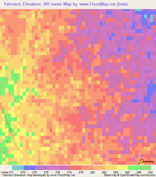 Yalovach,Turkmenistan Elevation Map