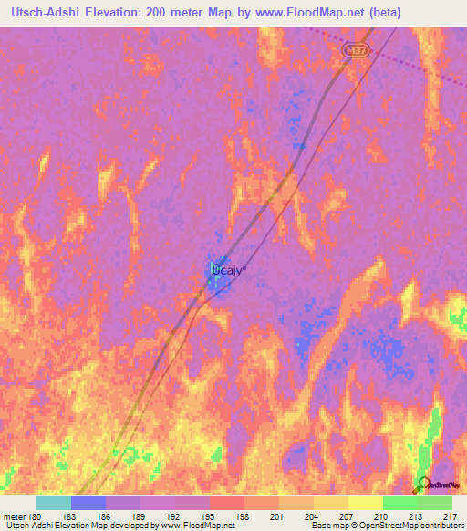 Utsch-Adshi,Turkmenistan Elevation Map