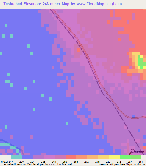 Tashrabad,Turkmenistan Elevation Map