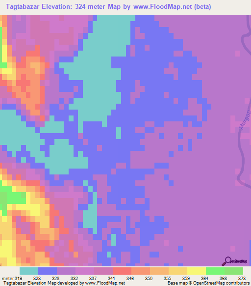 Tagtabazar,Turkmenistan Elevation Map
