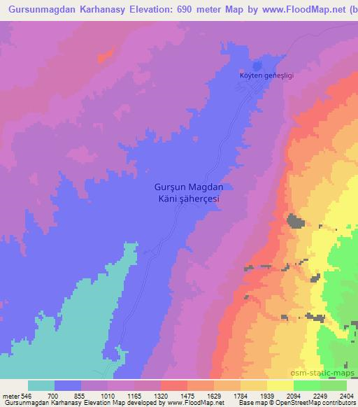 Gursunmagdan Karhanasy,Turkmenistan Elevation Map