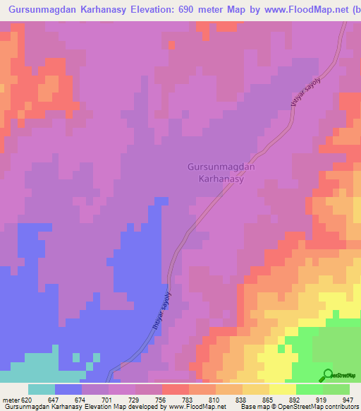 Gursunmagdan Karhanasy,Turkmenistan Elevation Map