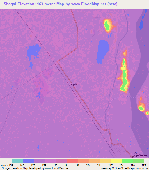 Shagal,Turkmenistan Elevation Map