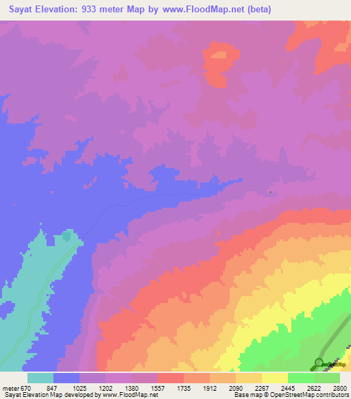 Sayat,Turkmenistan Elevation Map