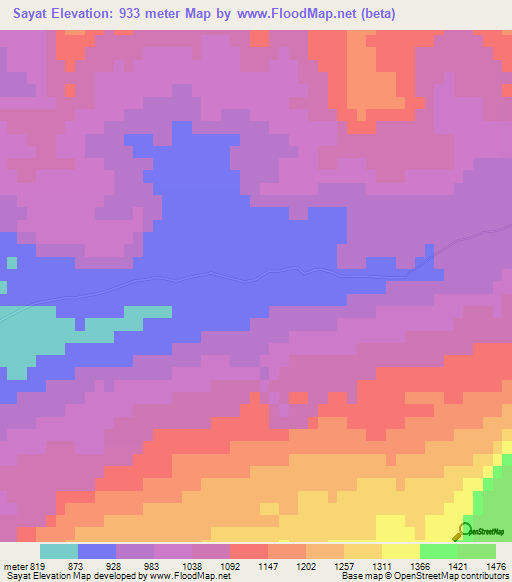 Sayat,Turkmenistan Elevation Map