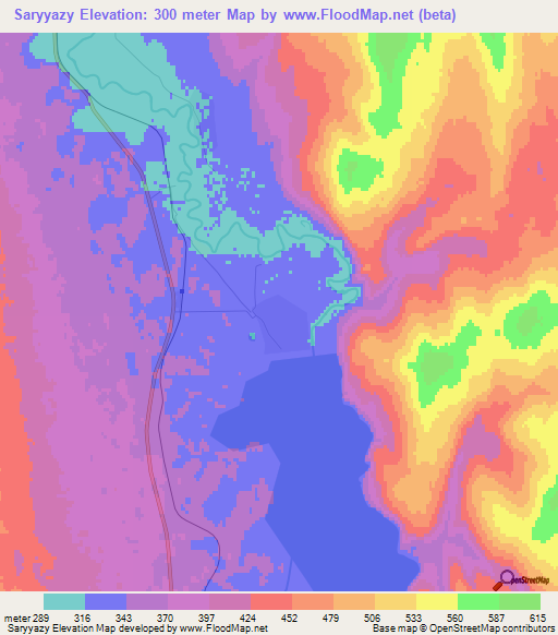 Saryyazy,Turkmenistan Elevation Map