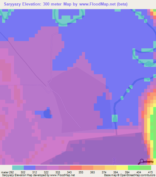 Saryyazy,Turkmenistan Elevation Map