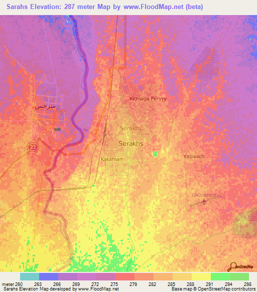 Sarahs,Turkmenistan Elevation Map