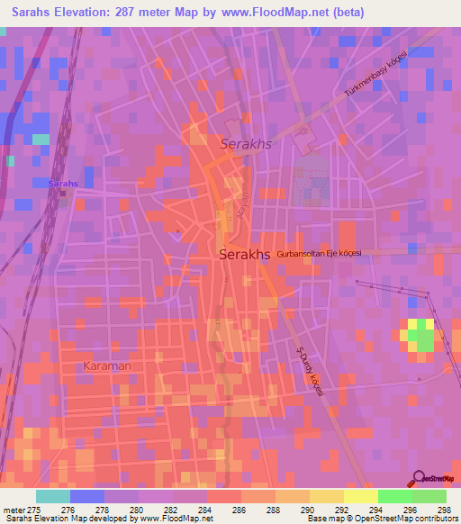 Sarahs,Turkmenistan Elevation Map