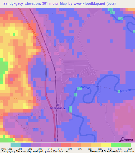 Sandykgacy,Turkmenistan Elevation Map