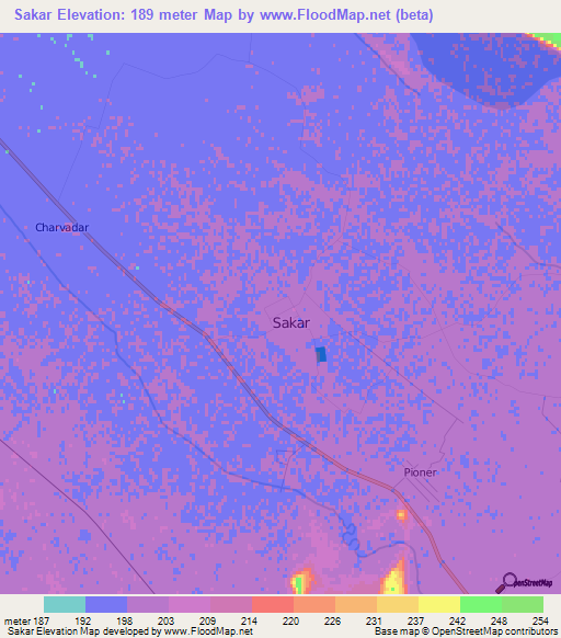 Sakar,Turkmenistan Elevation Map