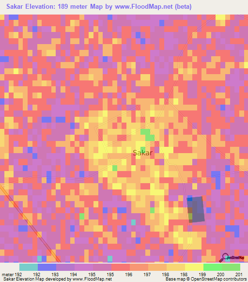 Sakar,Turkmenistan Elevation Map