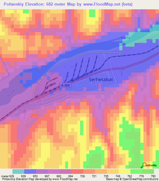 Poltavskiy,Turkmenistan Elevation Map