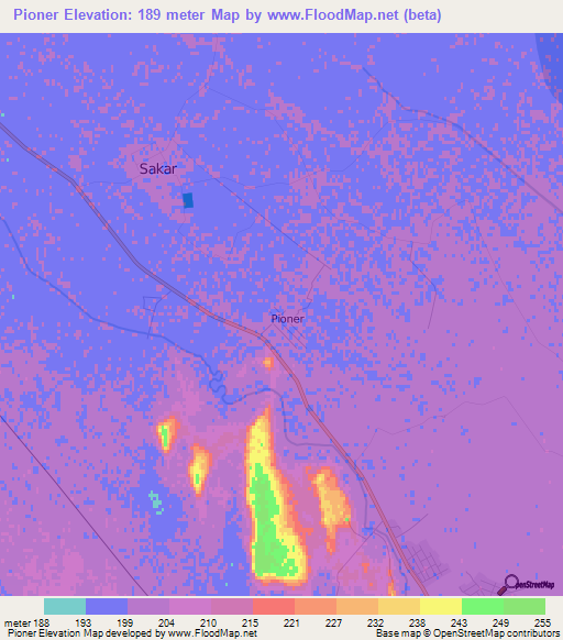 Pioner,Turkmenistan Elevation Map