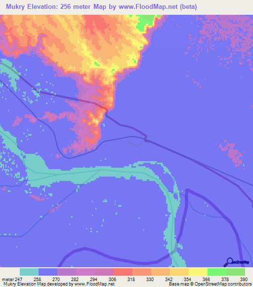Mukry,Turkmenistan Elevation Map